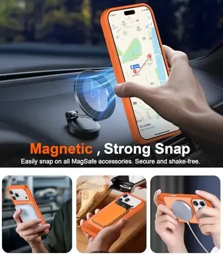 Temdan Designed for iPhone 17 Pro Max Case, [Built-in Invisible Kickstand][Compatible with MagSafe][Military Grade Shockproof] Slim Translucent Matte Phone Case 6.9 inch (Orange) - 6