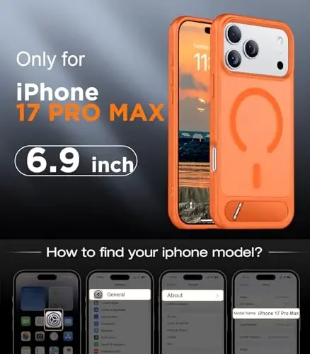 Temdan Designed for iPhone 17 Pro Max Case, [Built-in Invisible Kickstand][Compatible with MagSafe][Military Grade Shockproof] Slim Translucent Matte Phone Case 6.9 inch (Orange) - 2