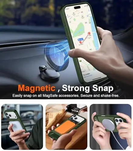 Temdan Designed for iPhone 17 Pro Max Case, [Built-in Invisible Kickstand][Compatible with MagSafe][Military Grade Shockproof] Slim Translucent Matte Phone Case 6.9 inch (Green) - 6