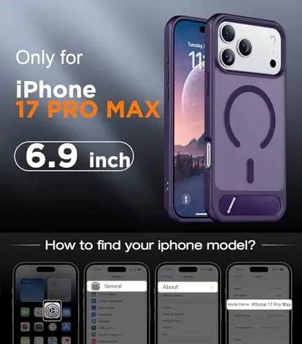 Temdan Designed for iPhone 17 Pro Max Case, [Built-in Invisible Kickstand][Compatible with MagSafe][Military Grade Shockproof] Slim Translucent Matte Phone Case 6.9 inch (Purple) - TEMDAN (1)