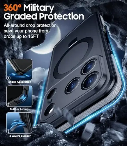 Temdan, iPhone 17 Pro Max Kılıfı ile Manyetik Uyumlu, Su Geçirmez Dahili Ekran ve Kamera Koruyucu IP68 Sualtı Tam Gövde 17FT Askeri Düşmeye Dayanıklı Darbeye Dayanıklı Telefon Kılıfı 6.9