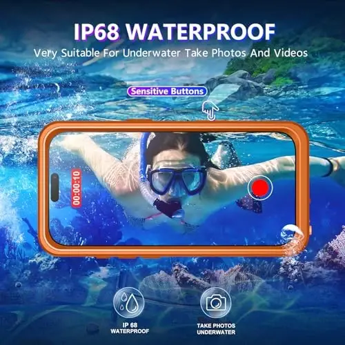 Temdan iPhone 17 Pro Max Kılıfı ile Uyumlu, Su Geçirmez Dahili Ekran ve Kamera Koruyucu IP68 Sualtı Tam Gövde 17FT Askeri Düşmeye Dayanıklı Darbeye Dayanıklı Telefon Kılıfı 6.9