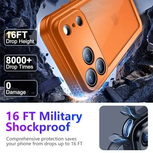 Temdan iPhone 17 Pro Max Kılıfı ile Uyumlu, Su Geçirmez Dahili Ekran ve Kamera Koruyucu IP68 Sualtı Tam Gövde 17FT Askeri Düşmeye Dayanıklı Darbeye Dayanıklı Telefon Kılıfı 6.9