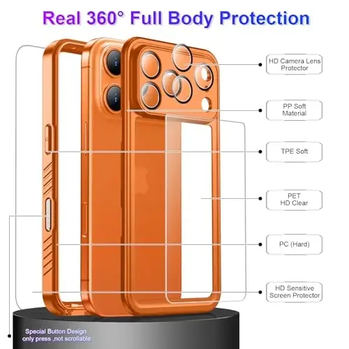 Temdan iPhone 17 Pro Max Kılıfı ile Uyumlu, Su Geçirmez Dahili Ekran ve Kamera Koruyucu IP68 Sualtı Tam Gövde 17FT Askeri Düşmeye Dayanıklı Darbeye Dayanıklı Telefon Kılıfı 6.9