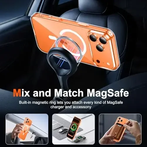 Temdan iPhone 17 Pro Max uchun g'ilof, ekran himoyachisi bilan, Magsafe bilan mos, sarg'ayishga qarshi, harbiy darajadagi himoya, zarbga chidamli ingichka magnit telefon g'ilofi, shaffof - 3