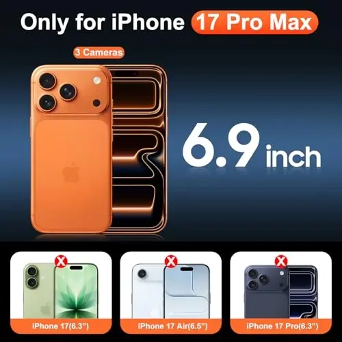 Temdan iPhone 17 Pro Max uchun g'ilof, ekran himoyachisi bilan, Magsafe bilan mos, sarg'ayishga qarshi, harbiy darajadagi himoya, zarbga chidamli ingichka magnit telefon g'ilofi, shaffof - TEMDAN (1)