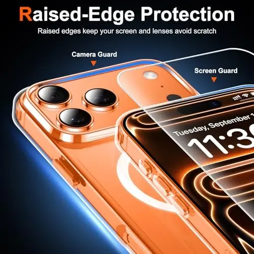 Temdan iPhone 17 Pro Max uchun g'ilof, ekran himoyachisi bilan, Magsafe bilan mos, sarg'ayishga qarshi, harbiy darajadagi himoya, zarbga chidamli ingichka magnit telefon g'ilofi, shaffof - 4