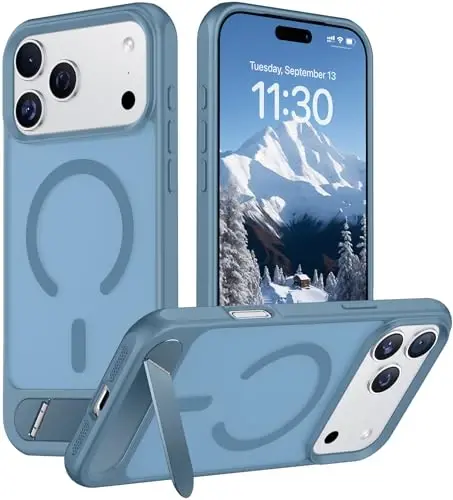 Temdan iPhone 17 Pro Max uchun moʻljallangan gʻilof, [Oʻrnatilgan koʻrinmas tirgak][MagSafe bilan mos][Harbiy darajadagi zarbaga chidamli] Yengil yarim shaffof matli telefon gʻilofi 6,9 dyuym (ochiq moviy) - 1