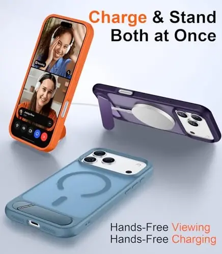 Temdan iPhone 17 Pro Max uchun moʻljallangan gʻilof, [Oʻrnatilgan koʻrinmas tirgak][MagSafe bilan mos][Harbiy darajadagi zarbaga chidamli] Yengil yarim shaffof matli telefon gʻilofi 6,9 dyuym (ochiq moviy) - 3