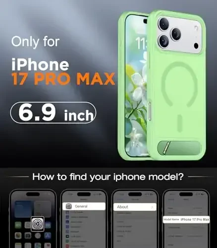 Temdan iPhone 17 Pro Max uchun mo'ljallangan g'ilof, [O'rnatilgan ko'rinmas tirgak][MagSafe bilan mos][Harbiy darajadagi zarbga chidamli] Yupqa shaffof matli telefon g'ilofi 6,9 dyuym (och yashil) - 2