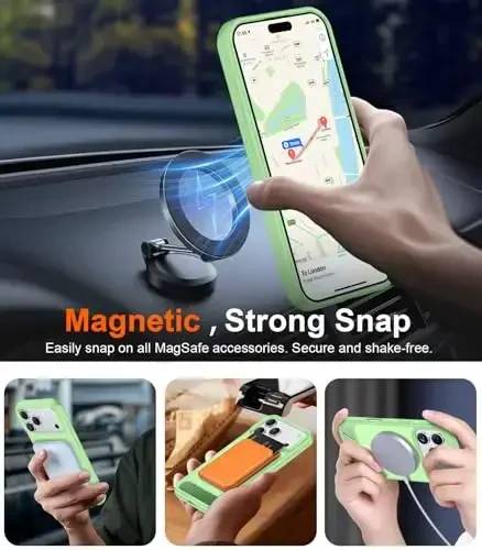 Temdan iPhone 17 Pro Max uchun mo'ljallangan g'ilof, [O'rnatilgan ko'rinmas tirgak][MagSafe bilan mos][Harbiy darajadagi zarbga chidamli] Yupqa shaffof matli telefon g'ilofi 6,9 dyuym (och yashil) - 6