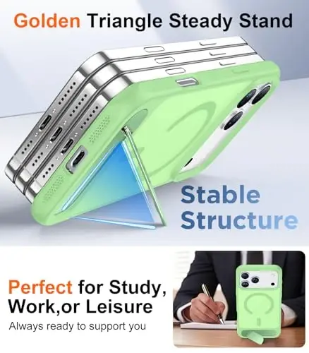 Temdan iPhone 17 Pro Max uchun mo'ljallangan g'ilof, [O'rnatilgan ko'rinmas tirgak][MagSafe bilan mos][Harbiy darajadagi zarbga chidamli] Yupqa shaffof matli telefon g'ilofi 6,9 dyuym (och yashil) - 4