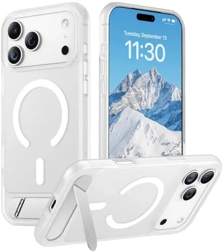 Temdan iPhone 17 Pro Max uchun mo'ljallangan g'ilof, [O'rnatilgan ko'rinmas tirgak][MagSafe bilan mos][Harbiy darajadagi zarbga chidamli] Yupqa shaffof matli telefon g'ilofi 6,9 dyuym (Shaffof mat) - 1