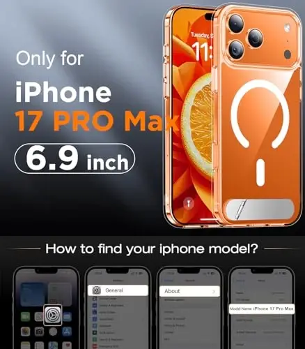 Temdan iPhone 17 Pro Max uchun mo'ljallangan g'ilof, [O'rnatilgan ko'rinmas tirgak][MagSafe bilan mos][Harbiy darajadagi zarbga chidamli] Yupqa telefon g'ilofi 6,9 dyuym (Shaffof) - 2