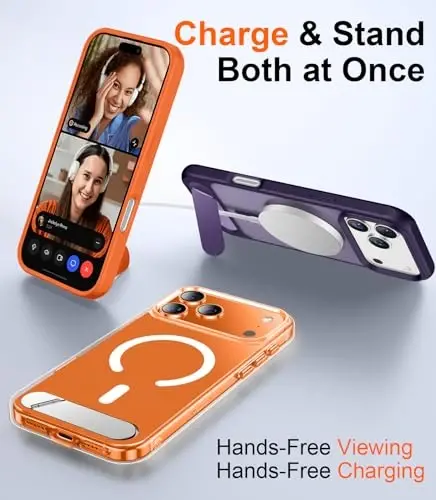 Temdan iPhone 17 Pro Max uchun mo'ljallangan g'ilof, [O'rnatilgan ko'rinmas tirgak][MagSafe bilan mos][Harbiy darajadagi zarbga chidamli] Yupqa telefon g'ilofi 6,9 dyuym (Shaffof) - 3