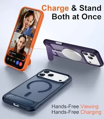 Temdan iPhone 17 Pro Max uchun mo'ljallangan g'ilof, [O'rnatilgan ko'rinmas tirgak][MagSafe bilan mos][Harbiy darajadagi zarbga chidamli] Yupqa yarim shaffof matli telefon g'ilofi 6,9 dyuym (Ko'k) - 3