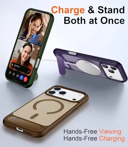 Temdan iPhone 17 Pro Max uchun mo'ljallangan g'ilof, [O'rnatilgan ko'rinmas tirgak][MagSafe bilan mos][Harbiy standartdagi zarbga chidamli] Yupqa shaffof matli telefon g'ilofi 6,9 dyuym (Sahro jigarrang) - 3