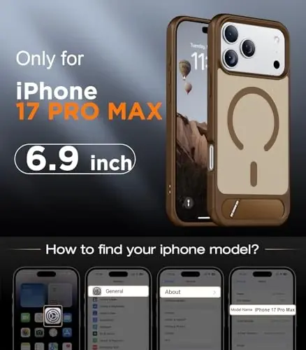 Temdan iPhone 17 Pro Max uchun mo'ljallangan g'ilof, [O'rnatilgan ko'rinmas tirgak][MagSafe bilan mos][Harbiy standartdagi zarbga chidamli] Yupqa shaffof matli telefon g'ilofi 6,9 dyuym (Sahro jigarrang) - 2