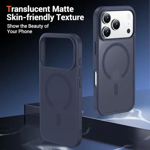 Temdan iPhone 17 Pro uchun ekran himoyachisi bilan, Magsafe bilan mos keladi, sariq rangga qarshi, harbiy darajadagi himoya, zarbaga chidamli yupqa magnit telefon g‘ilofi, To‘q binafsha rang - 6