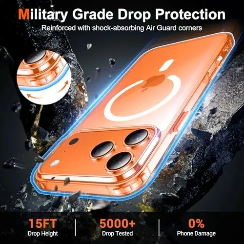 Temdan iPhone 17 Pro uchun g'ilof, ekran himoyachisi bilan, Magsafe bilan mos, sarg'ayishga qarshi, harbiy darajadagi himoya, zarbaga chidamli ingichka magnitli telefon g'ilofi, shaffof - 5