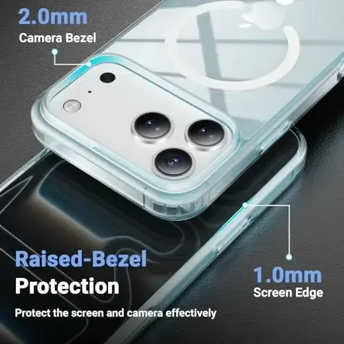 Temdan iPhone 17 Pro uchun g'ilof, ekran himoyachisi bilan, Magsafe bilan mos, sarg'ayishga qarshi, harbiy darajadagi himoya, zarbga chidamli ingichka magnit telefon g'ilofi, ko'k - 6