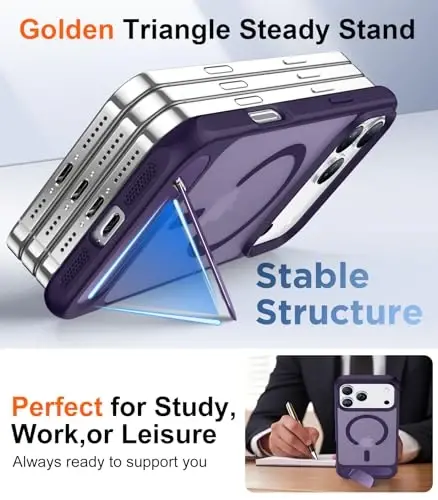 Temdan iPhone 17 Pro uchun mo'ljallangan g'ilof, [O'rnatilgan ko'rinmas tirgak][MagSafe bilan mos keladi][Harbiy darajadagi zarbga chidamli] Yupqa yarim shaffof matli telefon g'ilofi 6,3 dyuym (Binafsha) - 4