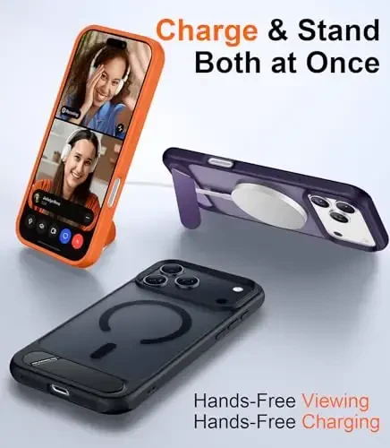 Temdan iPhone 17 Pro uchun mo'ljallangan g'ilof, [O'rnatilgan ko'rinmas tirgak][MagSafe bilan mos][Harbiy darajadagi zarbga chidamli] iPhone 17 Pro 6.3 dyuym uchun ingichka shaffof matli telefon g'ilofi (qora) - 2