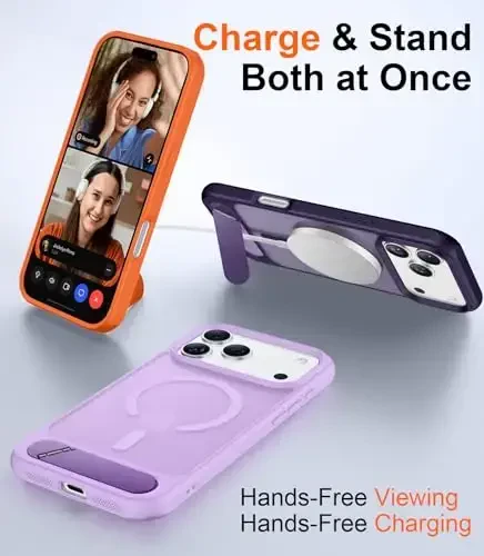 Temdan iPhone 17 Pro uchun mo'ljallangan g'ilof, [O'rnatilgan ko'rinmas tirgak][MagSafe bilan mos][Harbiy darajadagi zarbga chidamli] Yupqa shaffof matli telefon g'ilofi 6,3 dyuym (och binafsha) - 3