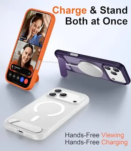 Temdan iPhone 17 Pro uchun mo'ljallangan g'ilof, [O'rnatilgan ko'rinmas tirgak][MagSafe bilan mos][Harbiy darajadagi zarbga chidamli] Yupqa shaffof matli telefon g'ilofi 6,3 dyuym (Shaffof matli) - 4