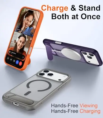 Temdan iPhone 17 Pro uchun mo'ljallangan g'ilof, [O'rnatilgan ko'rinmas tirgak][MagSafe bilan mos][Harbiy darajadagi zarbga chidamli] Yupqa yarim shaffof matli telefon g'ilofi 6.3 dyuym (kulrang) - 3