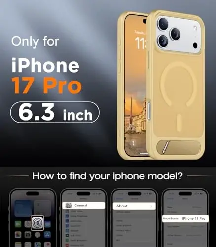 Temdan iPhone 17 Pro uchun mo'ljallangan g'ilof, [O'rnatilgan ko'rinmas tirgak][MagSafe bilan mos][Harbiy darajadagi zarbga chidamli] Yupqa yarim shaffof matli telefon g'ilofi 6,3 dyuym (och jigarrang) - TEMDAN (1)