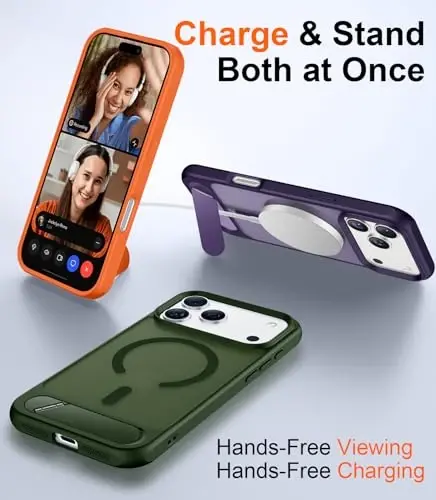 Temdan iPhone 17 Pro uchun mo'ljallangan g'ilof, [O'rnatilgan ko'rinmas tirgak][MagSafe bilan mos][Harbiy darajadagi zarbga chidamli] Yupqa yarim shaffof matli telefon g'ilofi 6,3 dyuym (Yashil) - 3