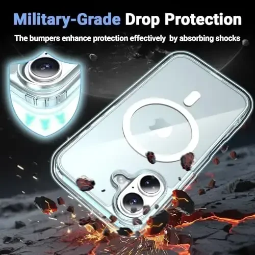 Temdan iPhone 17 uchun g'ilof Ekran himoyachisi bilan aniq, Magsafe bilan mos, sarg'ayishga qarshi, harbiy darajadagi himoya, zarbaga chidamli ingichka magnit telefon g'ilof qopqog'i, ko'k - 4