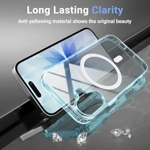 Temdan iPhone 17 uchun g'ilof Ekran himoyachisi bilan aniq, Magsafe bilan mos, sarg'ayishga qarshi, harbiy darajadagi himoya, zarbaga chidamli ingichka magnit telefon g'ilof qopqog'i, ko'k - 7