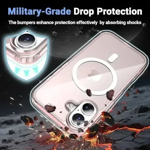 Temdan iPhone 17 uchun g'ilof, ekran himoyachisi bilan tiniq pushti, Magsafe bilan mos, sarg'ayishga qarshi, harbiy darajadagi himoya, zarbaga chidamli ingichka magnit telefon g'ilofi, pushti - 4