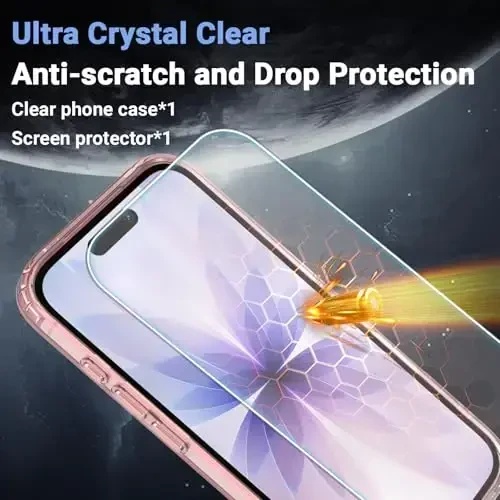 Temdan iPhone 17 uchun g'ilof, ekran himoyachisi bilan tiniq pushti, Magsafe bilan mos, sarg'ayishga qarshi, harbiy darajadagi himoya, zarbaga chidamli ingichka magnit telefon g'ilofi, pushti - 5