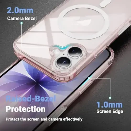 Temdan iPhone 17 uchun g'ilof, ekran himoyachisi bilan tiniq pushti, Magsafe bilan mos, sarg'ayishga qarshi, harbiy darajadagi himoya, zarbaga chidamli ingichka magnit telefon g'ilofi, pushti - 6