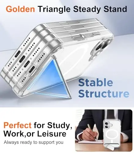 Temdan iPhone 17 uchun mo'ljallangan g'ilof, [O'rnatilgan ko'rinmas tirgak][MagSafe bilan mos][Harbiy darajadagi zarbaga chidamli] Yengil ingichka telefon g'ilofi 6,3 dyuym (Shaffof) - 5