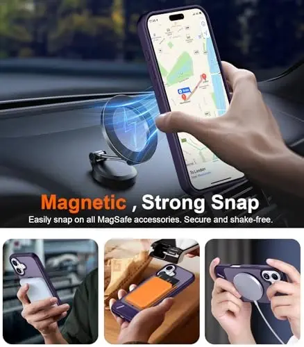 Temdan iPhone 17 uchun mo'ljallangan g'ilof, [O'rnatilgan ko'rinmas tirgak][MagSafe bilan mos][Harbiy darajadagi zarbaga chidamli] Yupqa shaffof matli telefon g'ilofi 6,3 dyuym (Binafsha) 