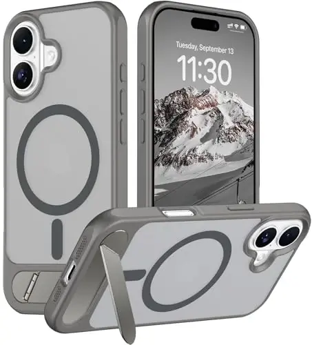 Temdan iPhone 17 uchun mo'ljallangan g'ilof, [O'rnatilgan ko'rinmas tirgak][MagSafe bilan mos][Harbiy darajadagi zarbga chidamli] Yupqa shaffof matli telefon g'ilofi 6,3 dyuym (kulrang) - 1