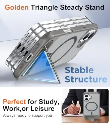 Temdan iPhone 17 uchun mo'ljallangan g'ilof, [O'rnatilgan ko'rinmas tirgak][MagSafe bilan mos][Harbiy darajadagi zarbga chidamli] Yupqa shaffof matli telefon g'ilofi 6,3 dyuym (kulrang) - 5