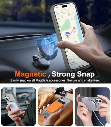 Temdan iPhone 17 uchun mo'ljallangan g'ilof, [O'rnatilgan ko'rinmas tirgak][MagSafe bilan mos][Harbiy darajadagi zarbga chidamli] Yupqa shaffof matli telefon g'ilofi 6,3 dyuym (kulrang) - 6