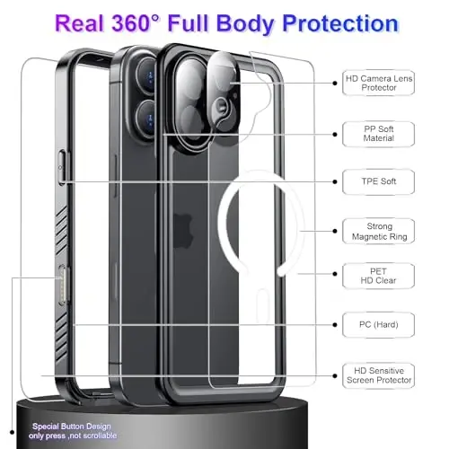 Temdan iPhone 17 Uyumlu Manyetik Kılıf, Su Geçirmez Dahili Ekran ve Kamera Koruyucu IP68 Sualtı Tam Vücut 17FT Askeri Düşmeye Dayanıklı Darbeye Dayanıklı Telefon Kılıfı 6.3