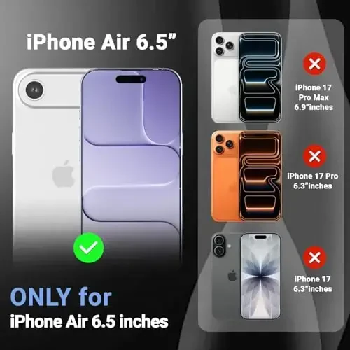 Temdan iPhone Air Case Clear uchun ekran himoyachisi bilan, Magsafe bilan mos, sarg'ayishga qarshi, harbiy darajadagi himoya, zarbga chidamli ingichka magnit telefon qopqog'i, binafsha - 2