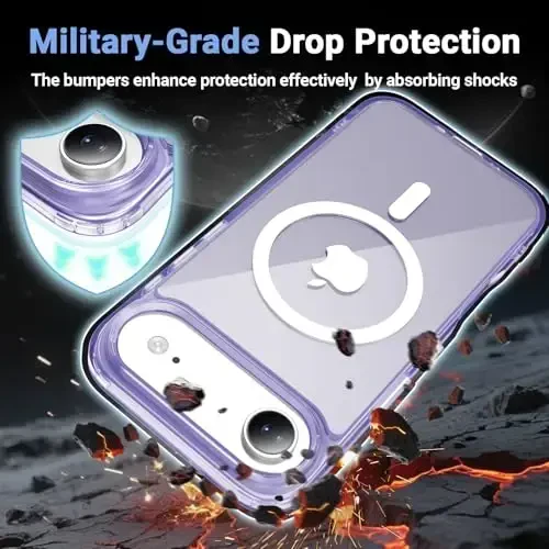 Temdan iPhone Air Case Clear uchun ekran himoyachisi bilan, Magsafe bilan mos, sarg'ayishga qarshi, harbiy darajadagi himoya, zarbga chidamli ingichka magnit telefon qopqog'i, binafsha - 4