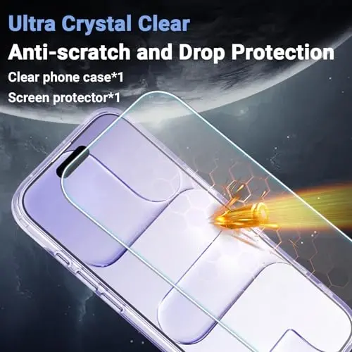 Temdan iPhone Air Case Clear uchun ekran himoyachisi bilan, Magsafe bilan mos, sarg'ayishga qarshi, harbiy darajadagi himoya, zarbga chidamli ingichka magnit telefon qopqog'i, binafsha - 5