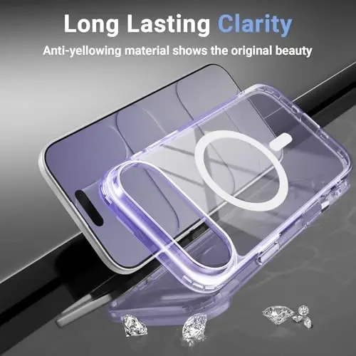 Temdan iPhone Air Case Clear uchun ekran himoyachisi bilan, Magsafe bilan mos, sarg'ayishga qarshi, harbiy darajadagi himoya, zarbga chidamli ingichka magnit telefon qopqog'i, binafsha - 7