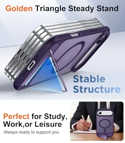 Temdan iPhone Air Case uchun mo'ljallangan, [O'rnatilgan Ko'rinmas Tirgak][MagSafe bilan mos][Harbiy Standartga muvofiq Zarbadan himoya] Yupqa Yarim Shaffof Mat Telefon G'ilofi 6.5 dyuym (Binafsha) - 4