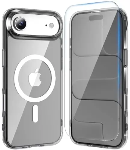 Temdan iPhone Air Kılıf, Ekran Koruyuculu Şeffaf, Magsafe Uyumlu, Sararmaya Karşı Dirençli, Askeri Sınıf Koruma, Darbeye Dayanıklı İnce Manyetik Telefon Kılıfı, Siyah 