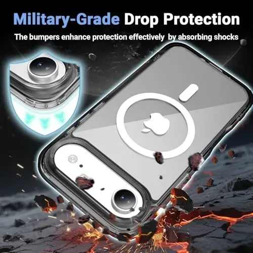 Temdan iPhone Air Kılıf, Ekran Koruyuculu Şeffaf, Magsafe Uyumlu, Sararmaya Karşı Dirençli, Askeri Sınıf Koruma, Darbeye Dayanıklı İnce Manyetik Telefon Kılıfı, Siyah - 4